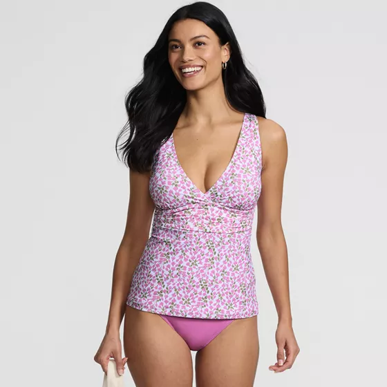 Women's V-neck Plunge X Back Tankini Top - primary