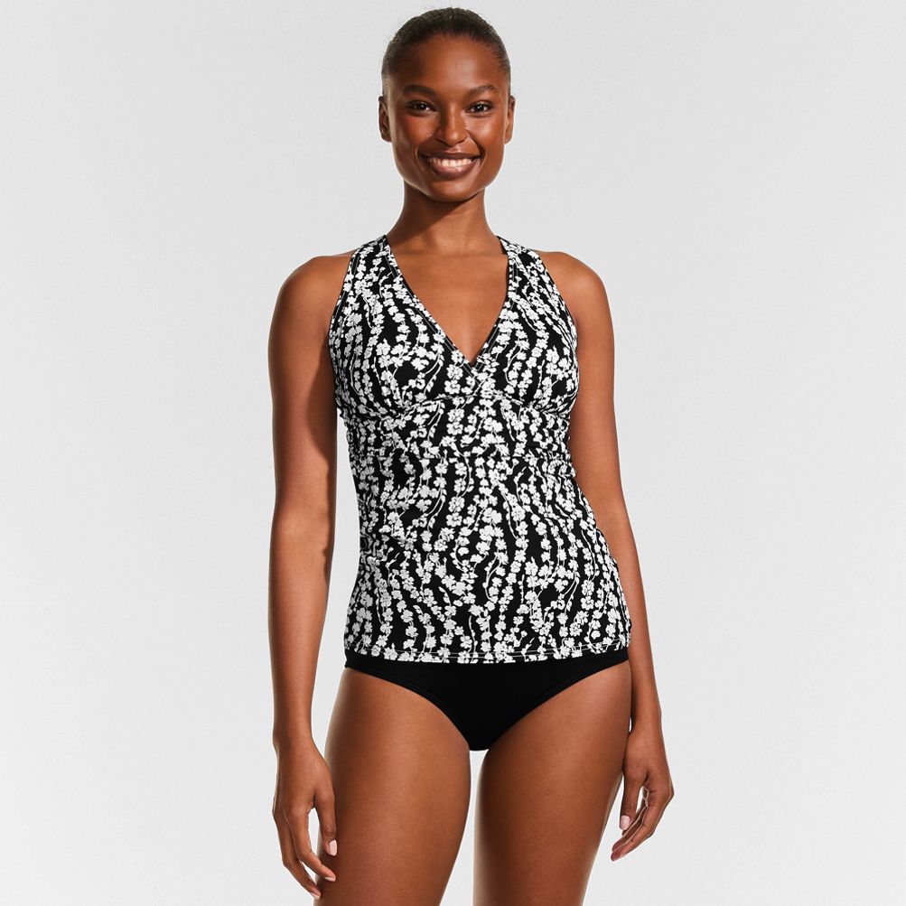 Women's V-Neck Plunge X Back Tankini Top | Lands' End
