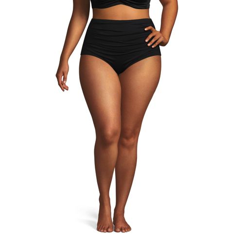  Lands' End Geraffte Bikinihose, Figurstraffend, Damen, Größe:56-58 Plus, Schwarz, Elasthan/nylon-mischung, By Lands' End 