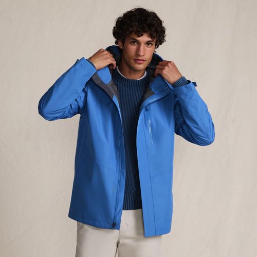 Packable Waterproof Rain Jacket, Men, size: S, regular, Blue, Polyester, by Lands' End