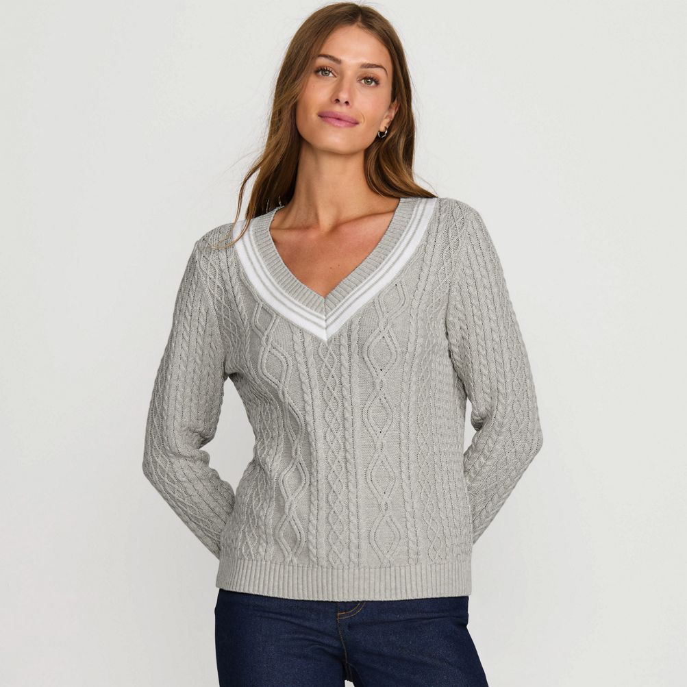 Women s Drifter Cable V Neck Sweater Lands End