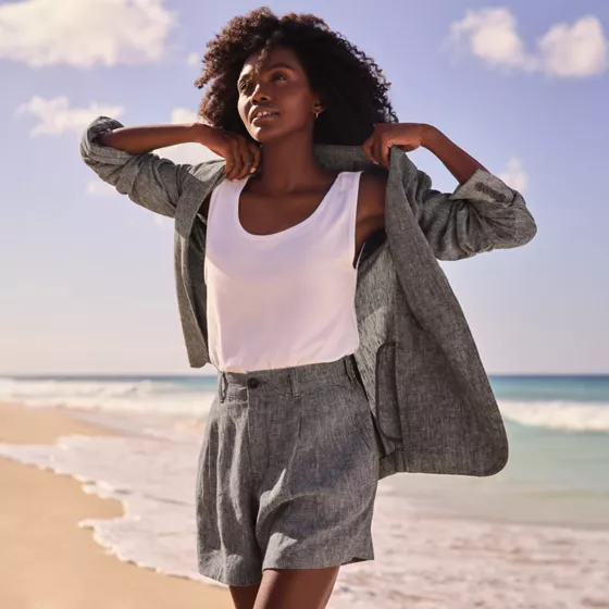 Women's High Rise Pleated A-line 5" Linen Shorts - primary