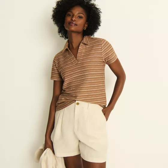 Women's High Rise Pleated A-line 5" Linen Shorts - primary
