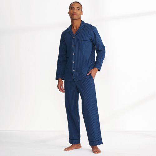 Stripe Classic Button-Front Pajamas - Navy in Men's Cotton Pajamas, Pajamas  for Men