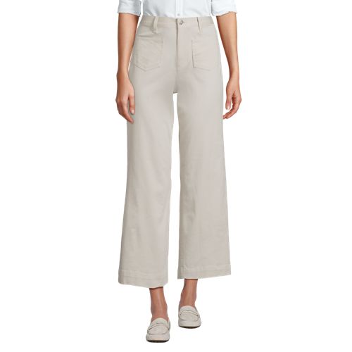 Women's High Rise Patch Pocket Wide Leg Chino Crop Pants, Front