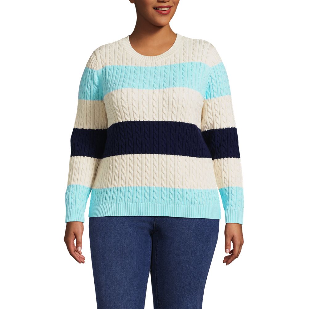 Women's Plus Size Drifter Cable Crew Neck Sweater | Lands' End