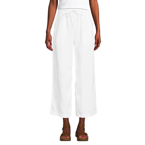 Women's High Rise Drawstring Linen Wide Leg Crop Pants - image 3