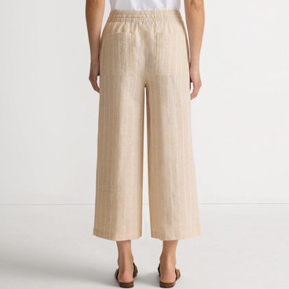 Women's Petite High Rise Drawstring Linen Wide Leg Crop Pants - image 1