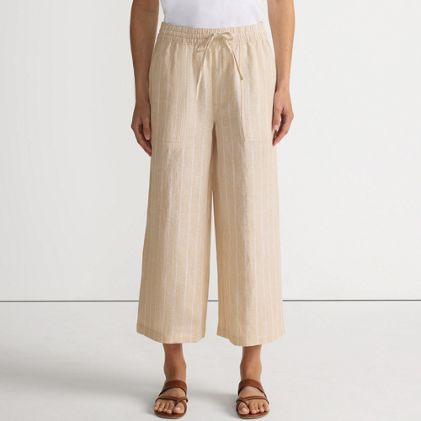Women's Petite High Rise Drawstring Linen Wide Leg Crop Pants - image 2