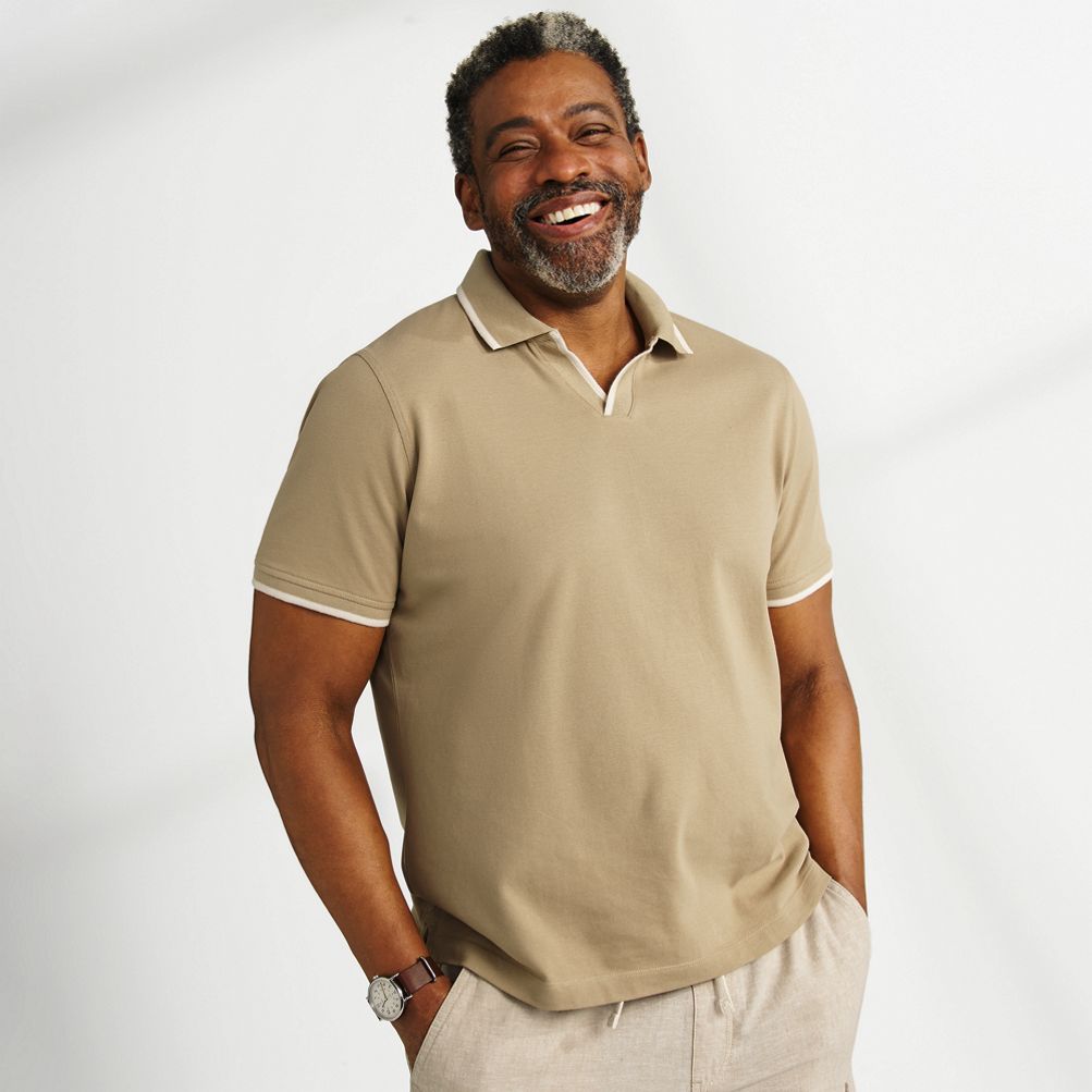 Men s Short Sleeve Textured Johnny Collar Polo Lands End