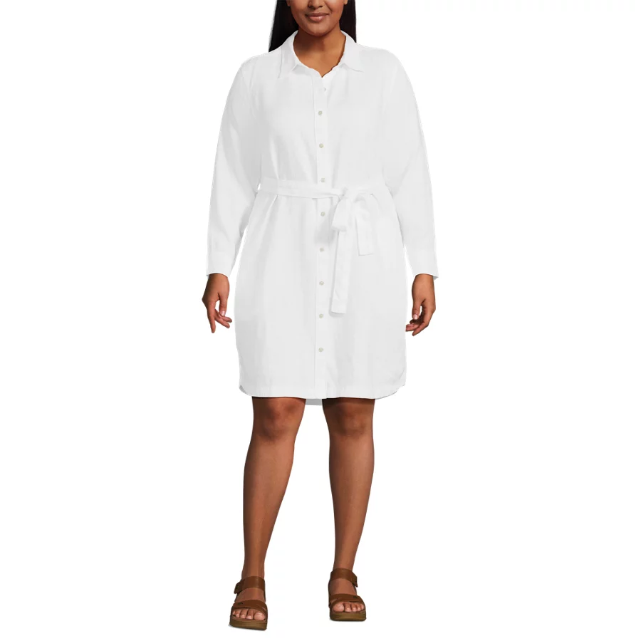Women's Long Sleeve Linen Shirt Dress view 2