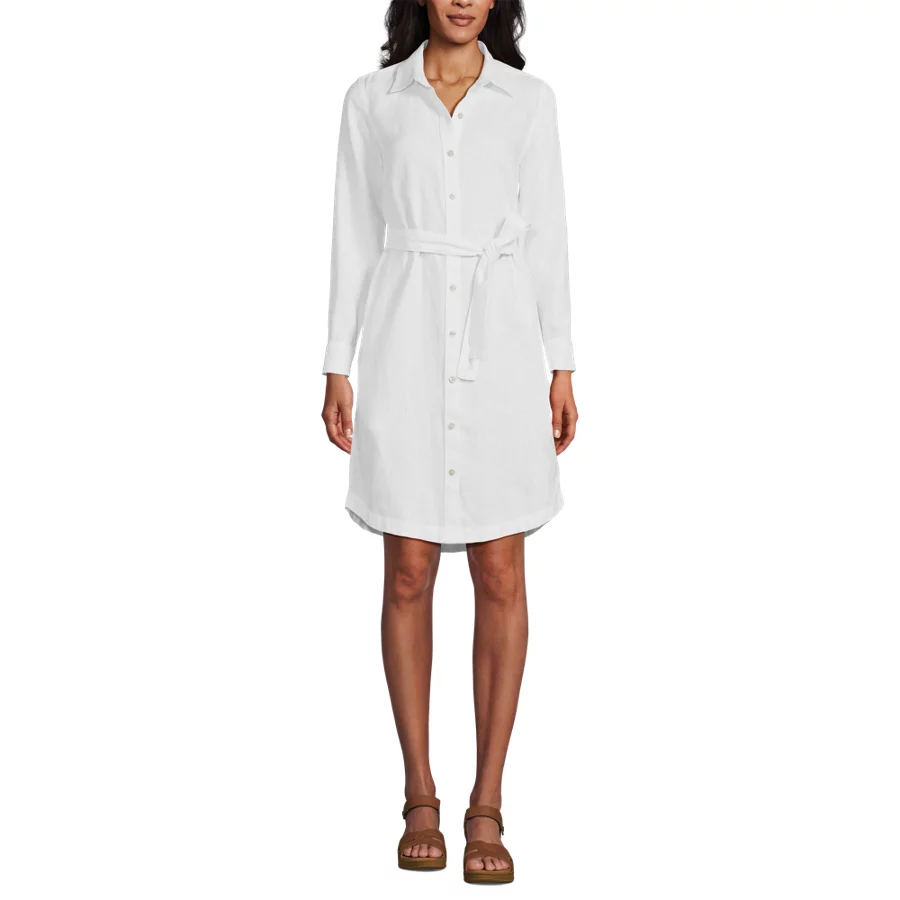 Women's Long Sleeve Linen Shirt Dress view 4