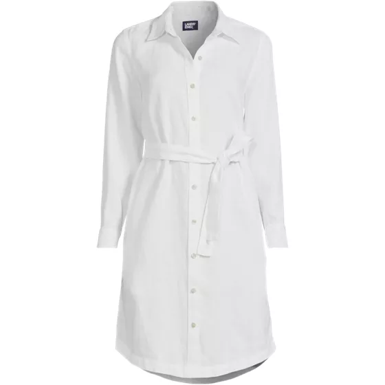 Women's Long Sleeve Linen Shirt Dress - primary