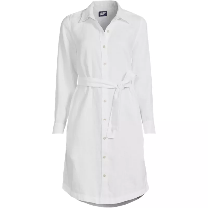 Women's Long Sleeve Linen Shirt Dress, Front