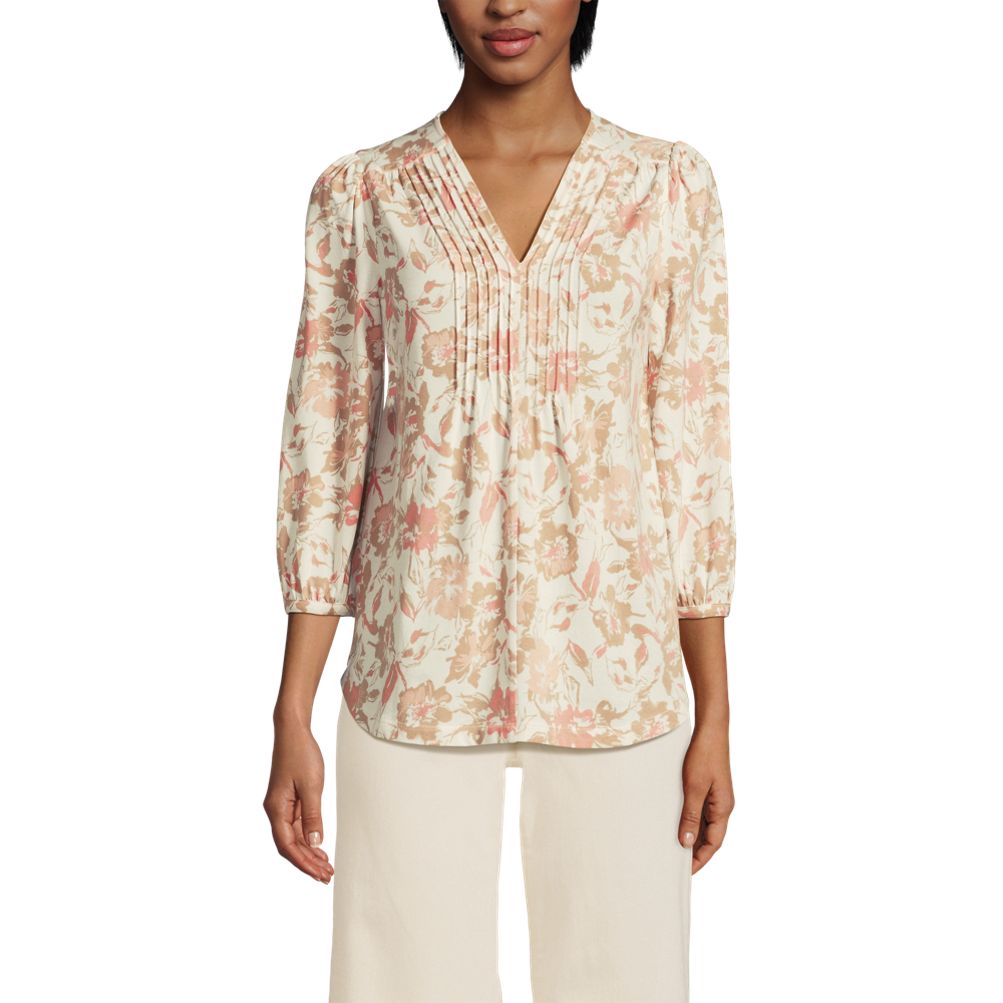 【Anyone more】[Plan] Raw Side Snap Pintuck Summer Wide PT Women's Lightweight Jersey Pintuck Top | Lands' End