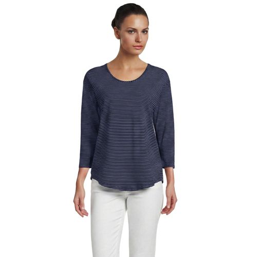  Lands' End Fließendes Shirt Mit Ballettausschnitt, Damen, Größe:32-34 Regular, Blau, Baumwoll-mischung/baumwolle Modal, By Lands' End 