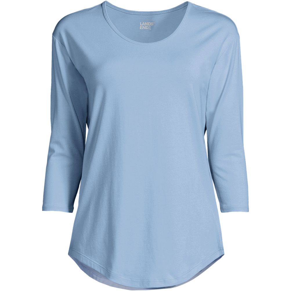  Rpvati Tshirts for Women Solid Blouse Going Out Jersey Shirt  Three Quarter Length Sleeve O-Neck Tunic Sweatshirts Pull Over Clothes  Light Blue L : Clothing, Shoes & Jewelry