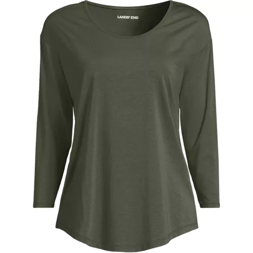 Women's 3/4 Sleeve Lightweight Jersey Shirttail Tee, Front