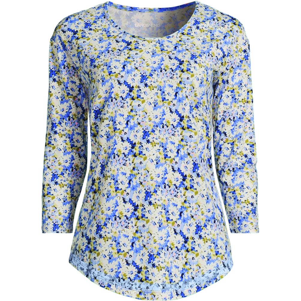 売れ筋商品|||ランズエンド カットソー トップス レディース Women's Plus Size 3/4 Sleeve Lightweight Jersey Button Front Top Deep forest Women's 3/4 Sleeve Lightweight Jersey Shirttail Tee | Lands' End