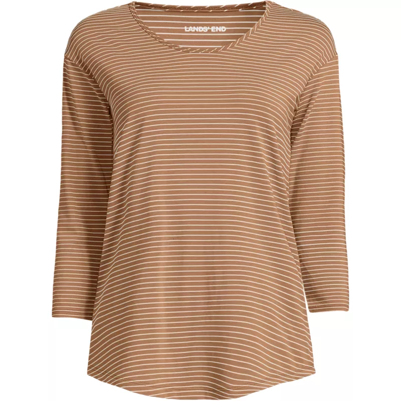 Women's 3/4 Sleeve Lightweight Jersey Shirttail Tee, Front