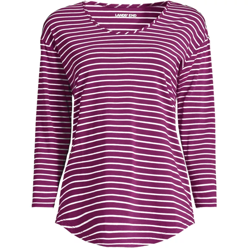 Women's 3/4 Sleeve Lightweight Jersey Shirttail Tee, Front
