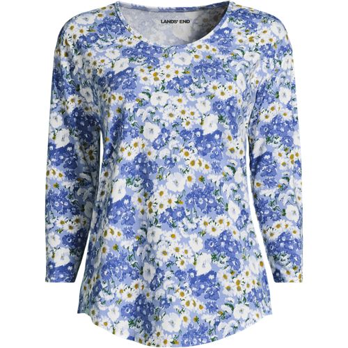Three-Quarter Sleeve Lightweight Tunic Top, Women, size: M, regular, Blue, Cotton-blend/Cotton Modal, by Lands' End