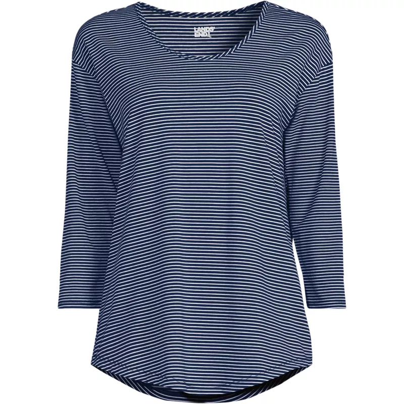 Women's 3/4 Sleeve Lightweight Jersey Shirttail Tee, Front