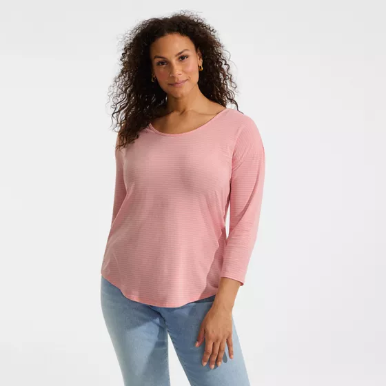 Women's 3/4 Sleeve Lightweight Jersey Shirttail Tee - primary