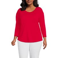 売れ筋商品|||ランズエンド カットソー トップス レディース Women's Plus Size 3/4 Sleeve Lightweight Jersey Button Front Top Spiced rhubarb Women's 3/4 Sleeve Lightweight Jersey Button Front Top