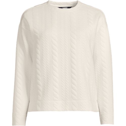 Women's Oversized Quilted Cable Sweatshirt, Fresh Ivory