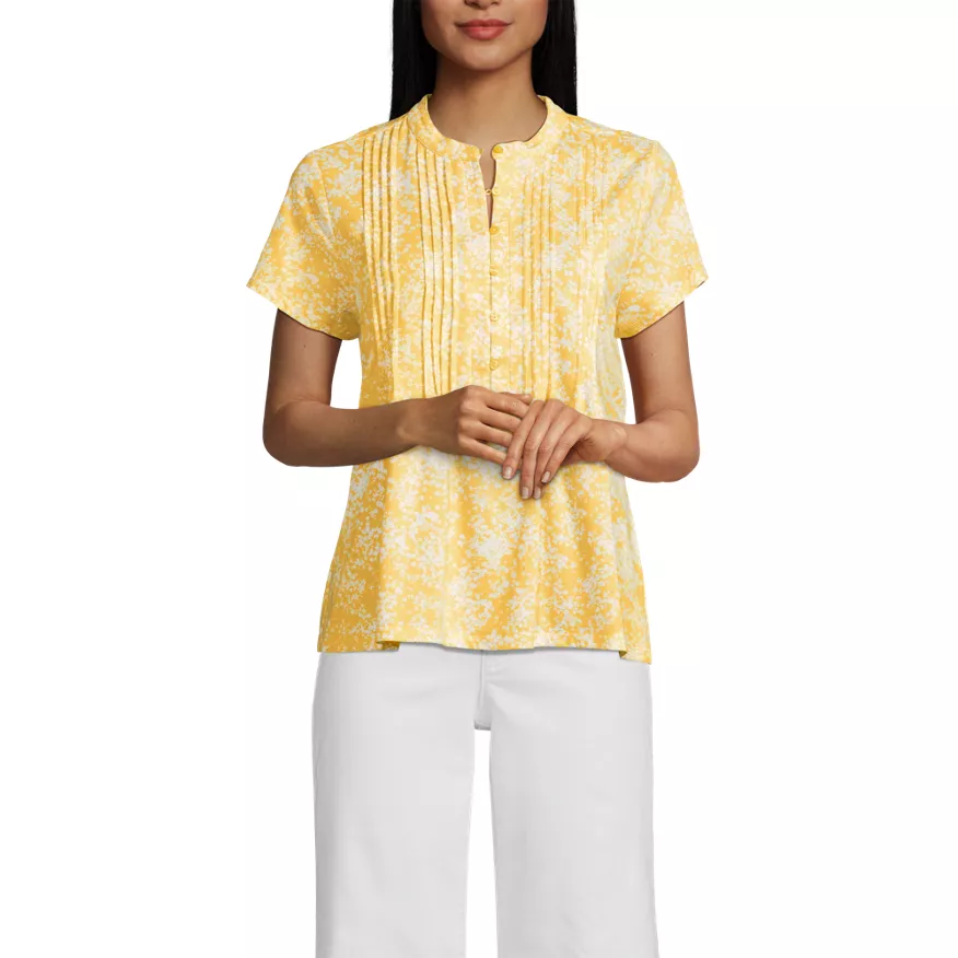 Women's Lightweight Jersey Button Pintuck Top