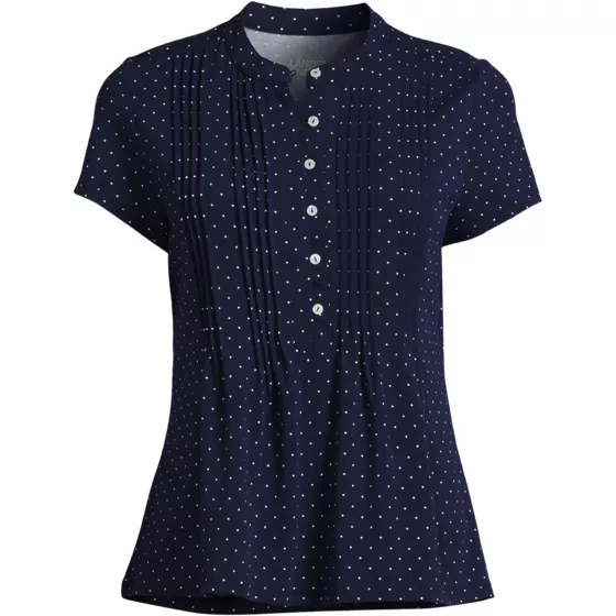 Women's Plus Size Lightweight Jersey Button Pintuck Top - primary