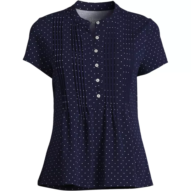 Women's Plus Size Lightweight Jersey Button Pintuck Top, Front