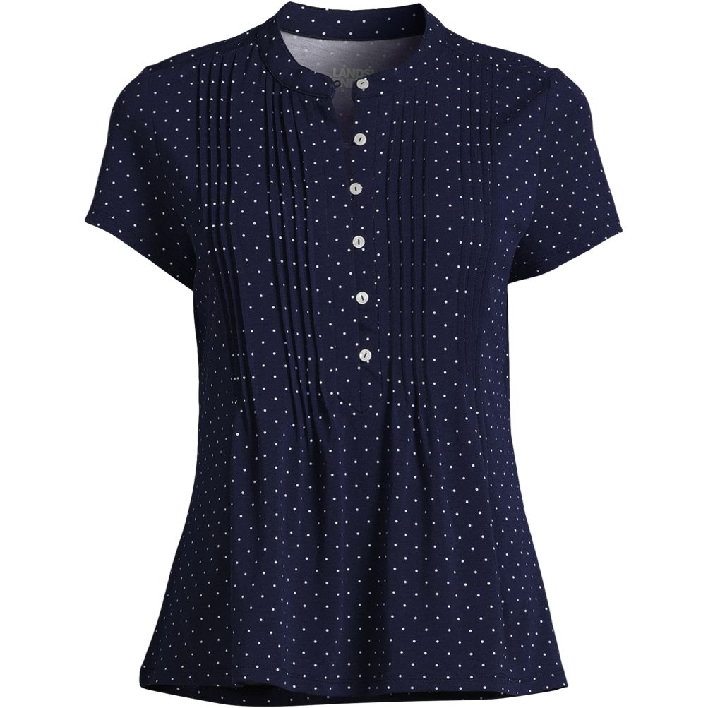 Women's Lightweight Jersey Button Pintuck Top | Lands' End