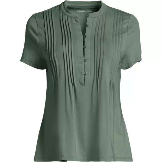 Women's Lightweight Jersey Button Pintuck Top - primary