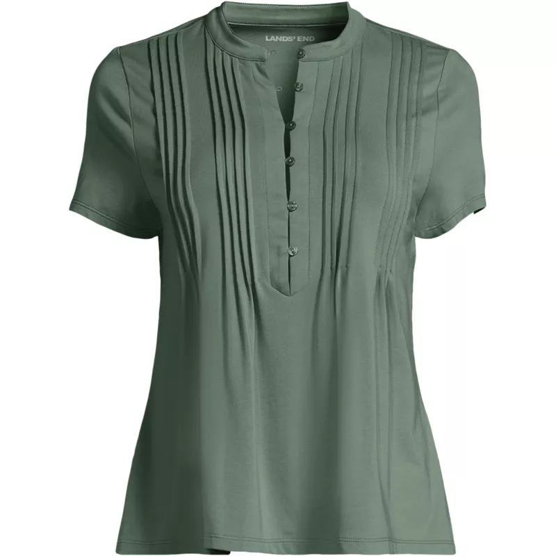 Women's Lightweight Jersey Button Pintuck Top, Front