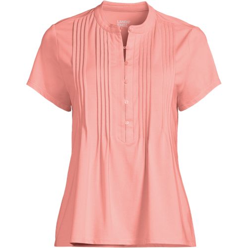 Women's Lightweight Jersey Button Pintuck Top | Lands' End