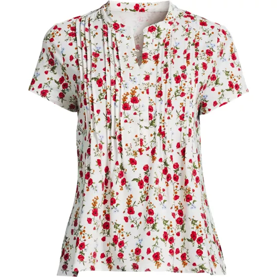 Women's Plus Size Lightweight Jersey Button Pintuck Top - primary