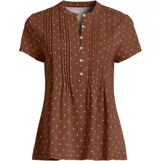 Women's Plus Size Lightweight Jersey Button Pintuck Top - primary