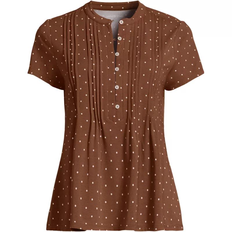 Women's Plus Size Lightweight Jersey Button Pintuck Top, Front