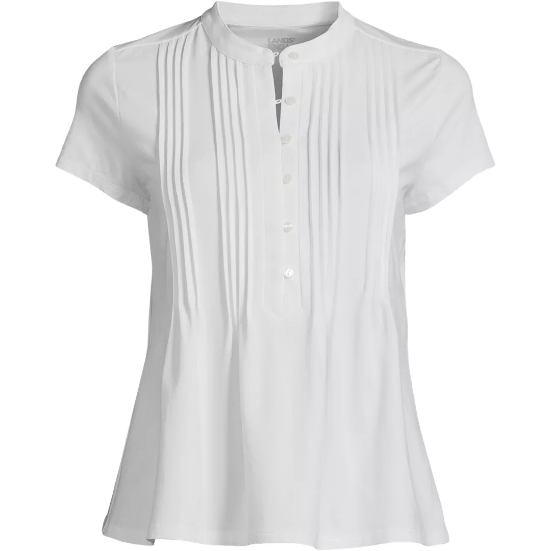 Women's Lightweight Jersey Button Pintuck Top