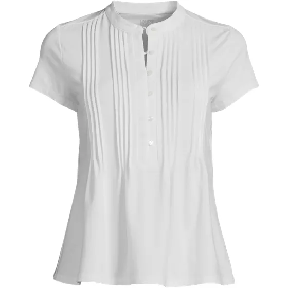Women's Plus Size Lightweight Jersey Button Pintuck Top - primary