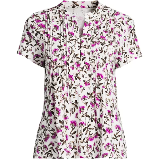 Women's Petite Lightweight Jersey Button Pintuck Top - primary