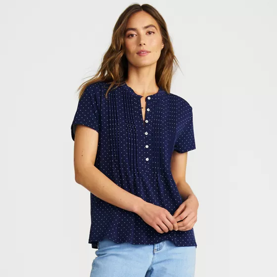 Women's Lightweight Jersey Button Pintuck Top - primary