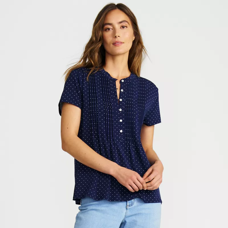 Women's Lightweight Jersey Button Pintuck Top, alternative image