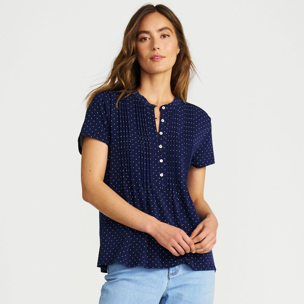 Women's Lightweight Jersey Button Pintuck Top | Lands' End