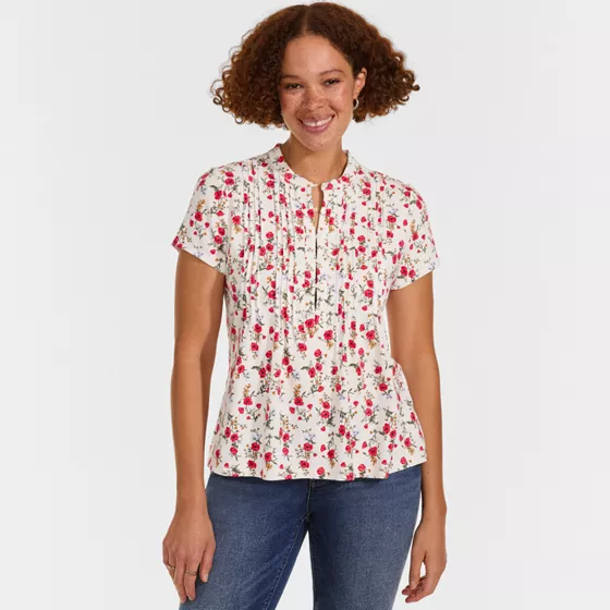 Women's Lightweight Jersey Button Pintuck Top - primary
