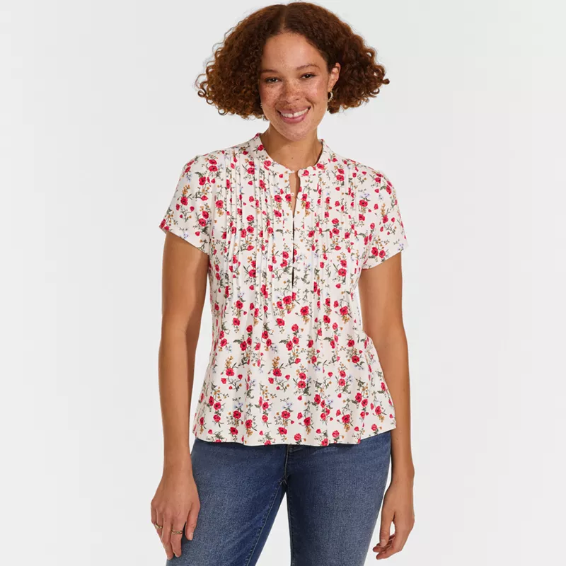 Women's Lightweight Jersey Button Pintuck Top, alternative image