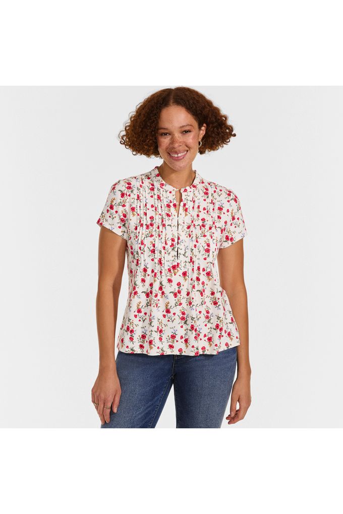 Lands' End Women's Tall Lightweight Jersey Button Pintuck Top In Ivory