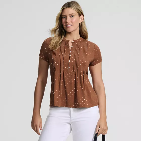 Women's Lightweight Jersey Button Pintuck Top - primary